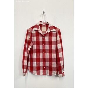 1970's Levis Women's Red/‎ White Button-Up Shirt - Size S